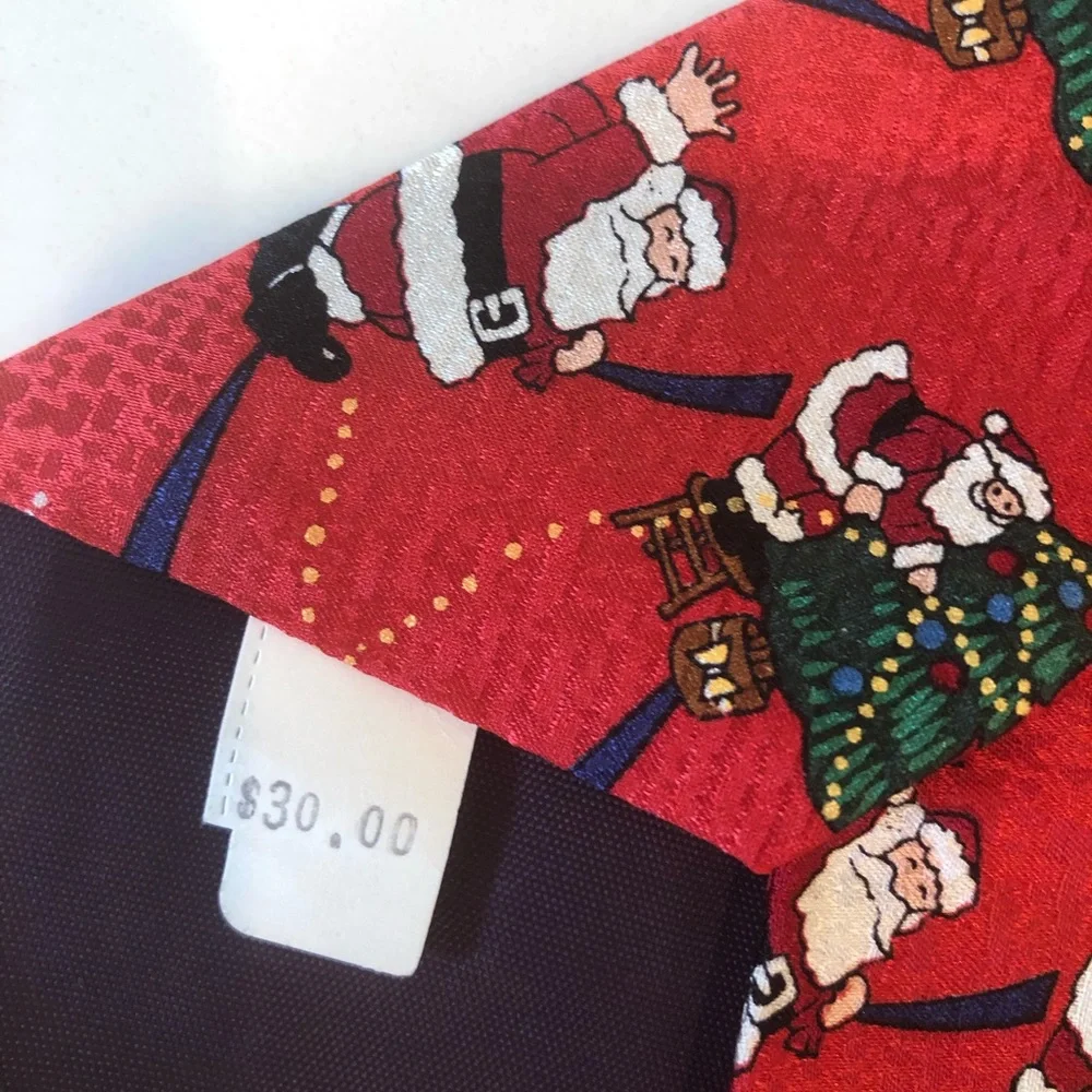 NWT Santa Silk Christmas Tie Red Tree Holiday Mens Formal Retro